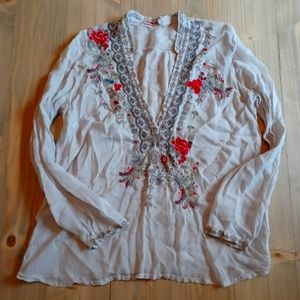 Johnny Was Transparent Embroidered Floral Top Sz Med